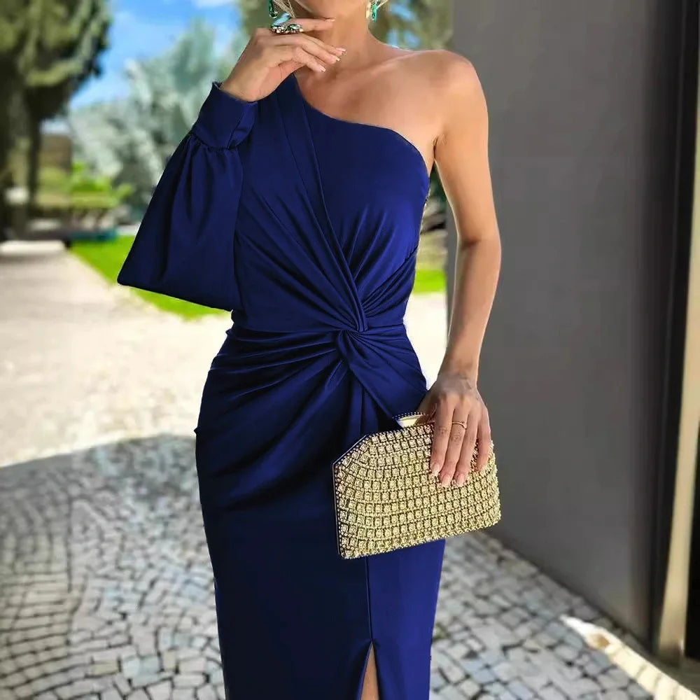 One Shoulder Draped Maxi Dress