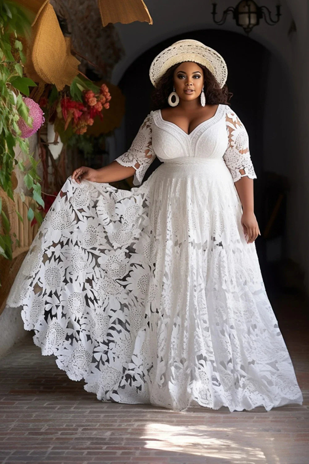 Lace V-Neck Wedding Maxi Dress