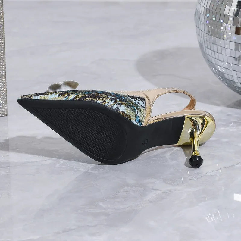 Metal Flower Thin Heel Sandals