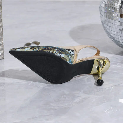 Metal Flower Thin Heel Sandals