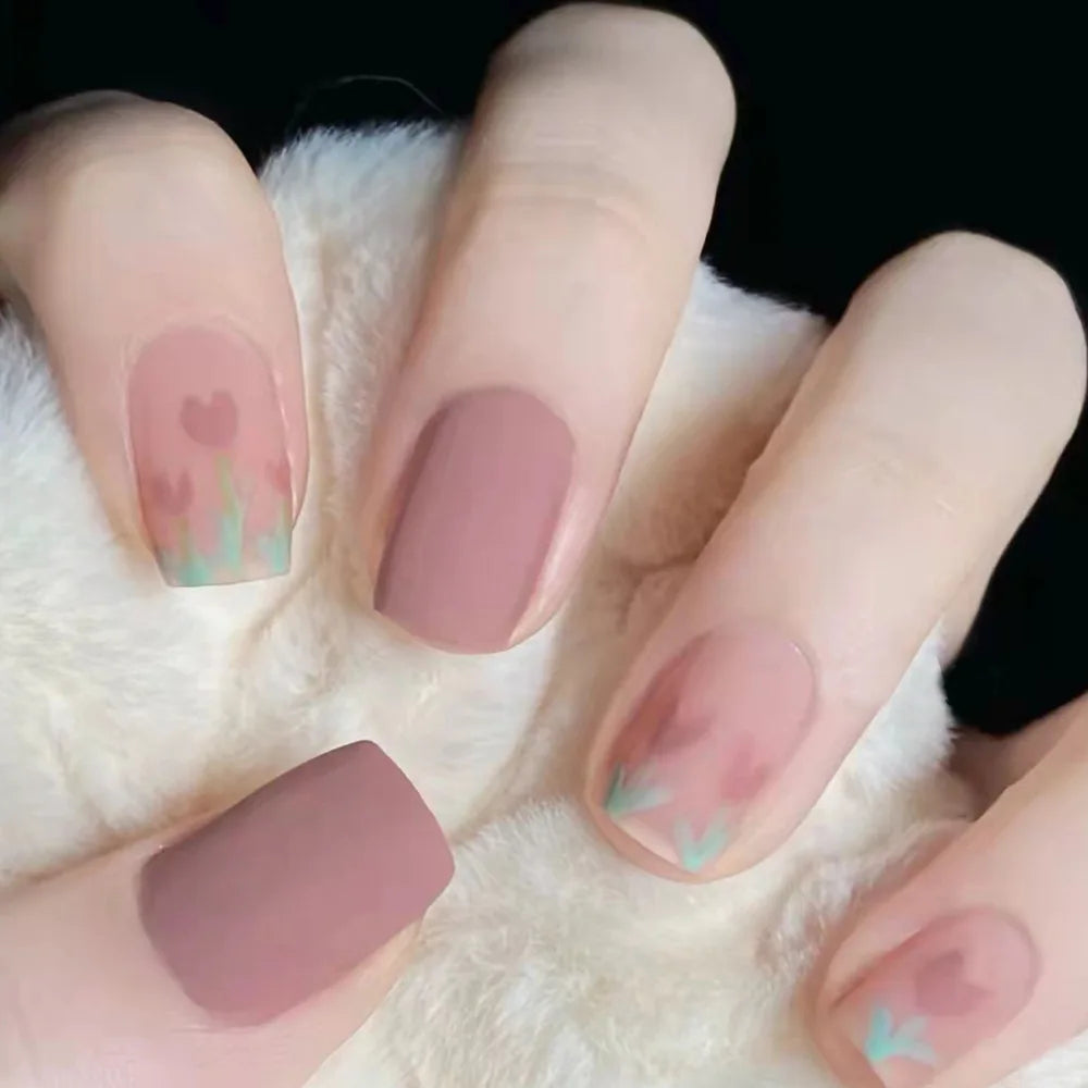 Pink Floral Press Nails