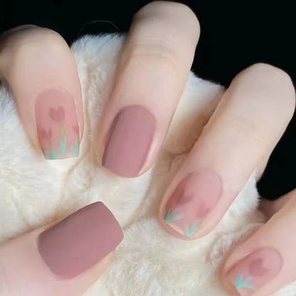 Pink Floral Press Nails