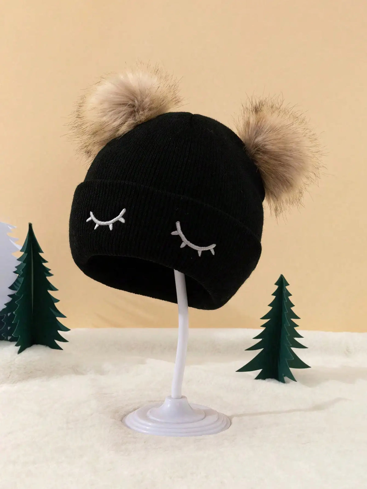Double Pom Pom Knit Beanie