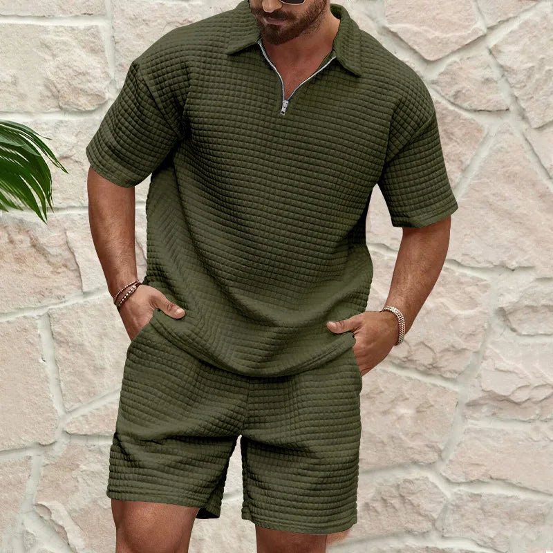 Plaid Lapel Short-Sleeve Sports Suit