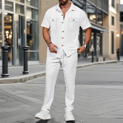 Cardigan Double-Pocket Shirt Pants Set
