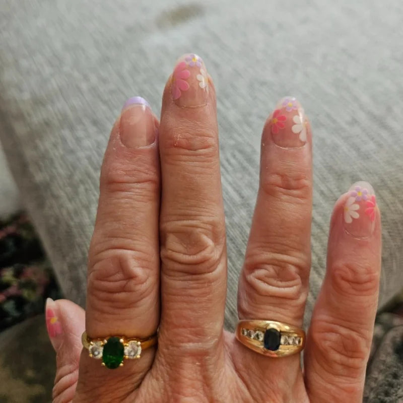 Pink Floral Almond Press On Nails