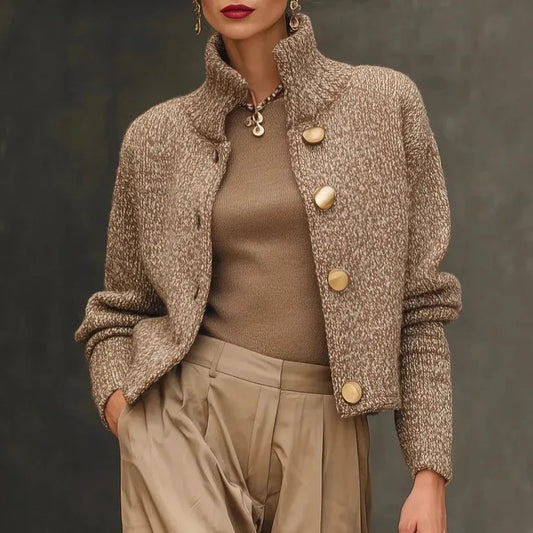 High-Neck Button Knit Cardigan