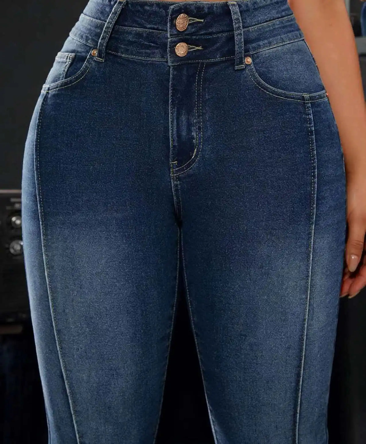 Double-Button High-Waist Stretch Jeans