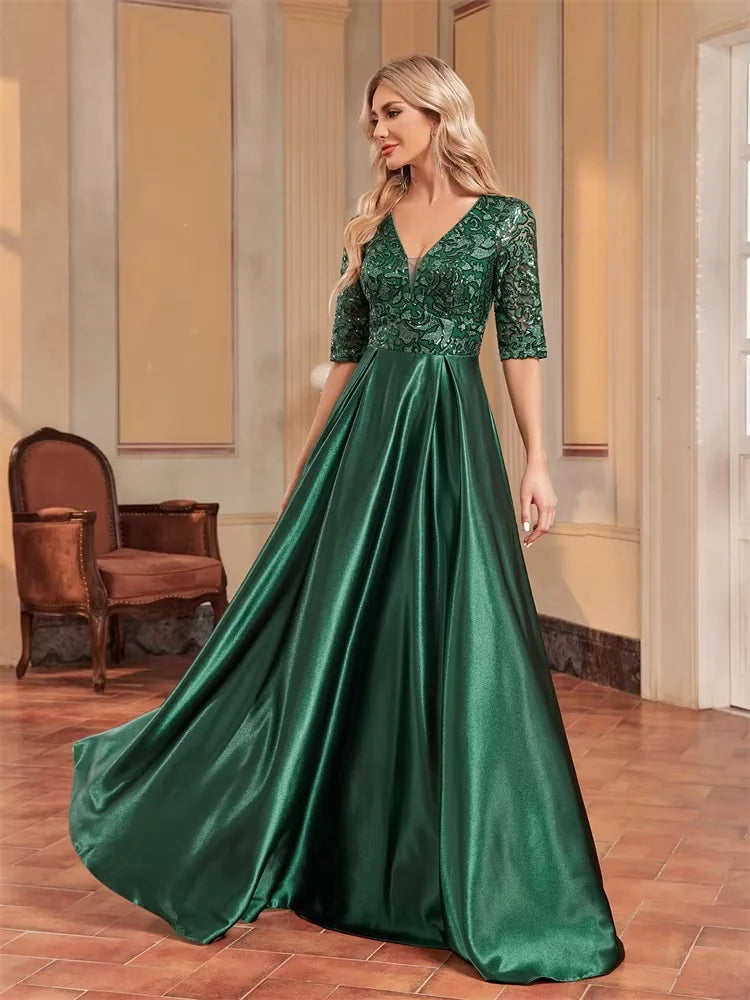 Abstract Satin V-Neck Dress