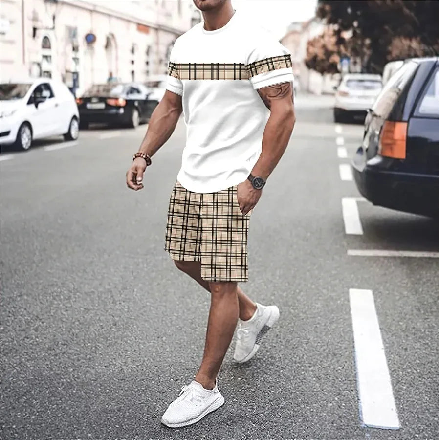 3D Print Round Neck Shorts Set