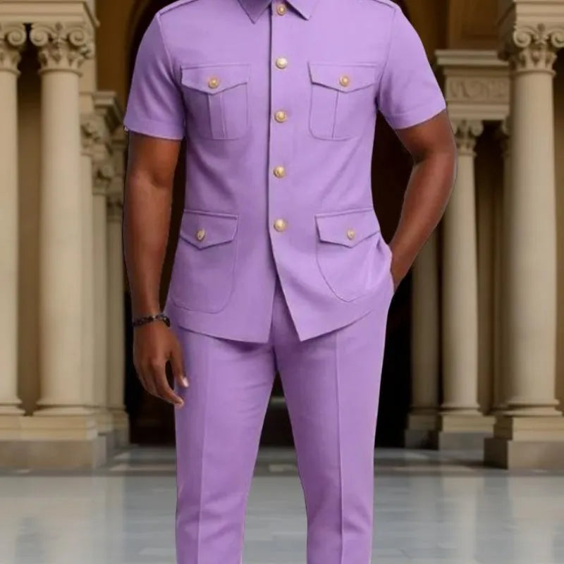 Light Purple Safari Folder-Lapel Suit