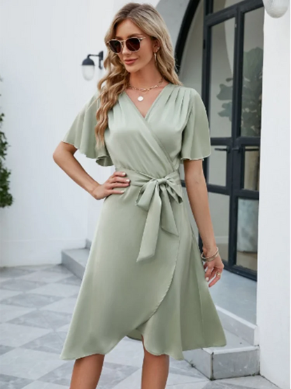 Short-Sleeve Asymmetrical Wrap Dress