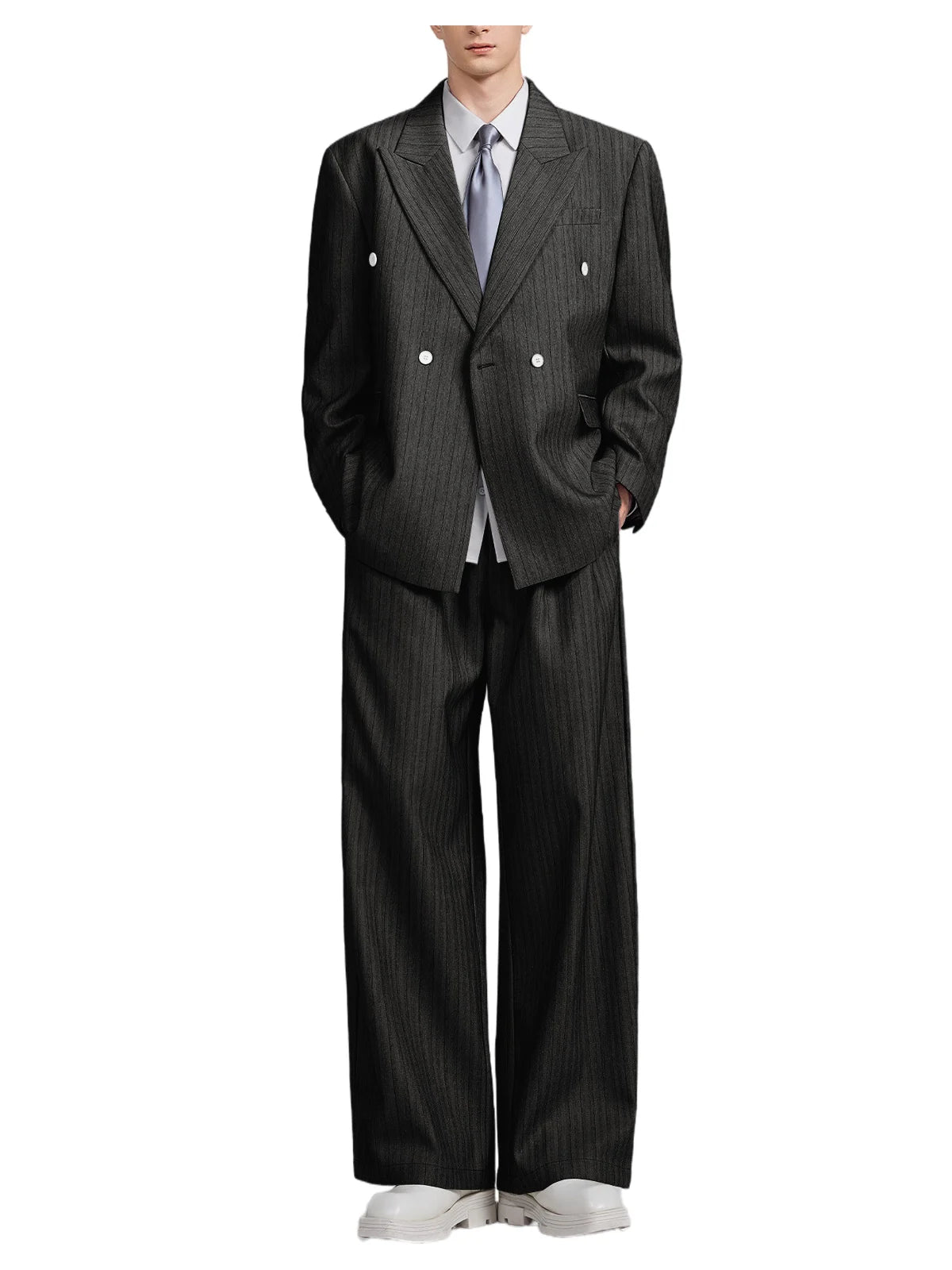 Pinstripe Double-Breasted Wide-Leg Suit