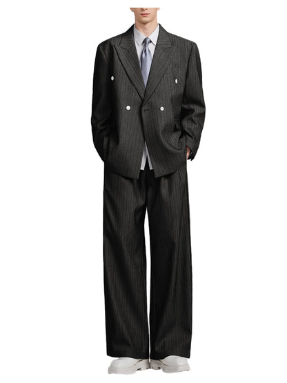 Pinstripe Double-Breasted Wide-Leg Suit