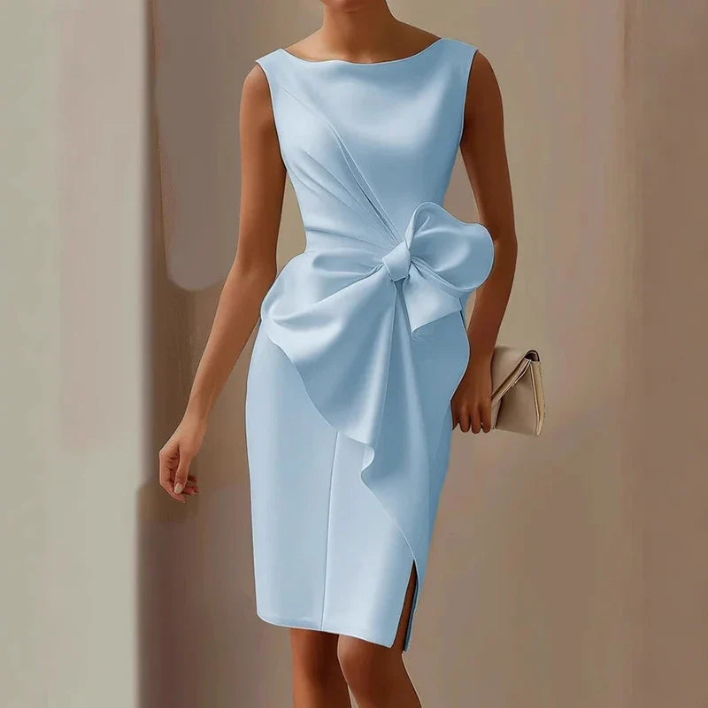 MAFIRRY Elegant Patchwork Bow Knee-Length Dress