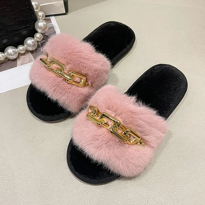 Women Metal Plush Winter Slippers