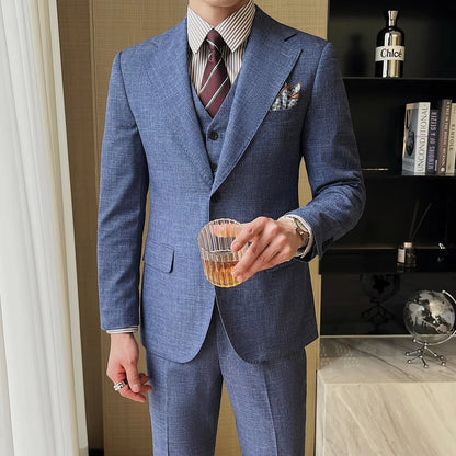 British Linen Slim Groom Suit Set