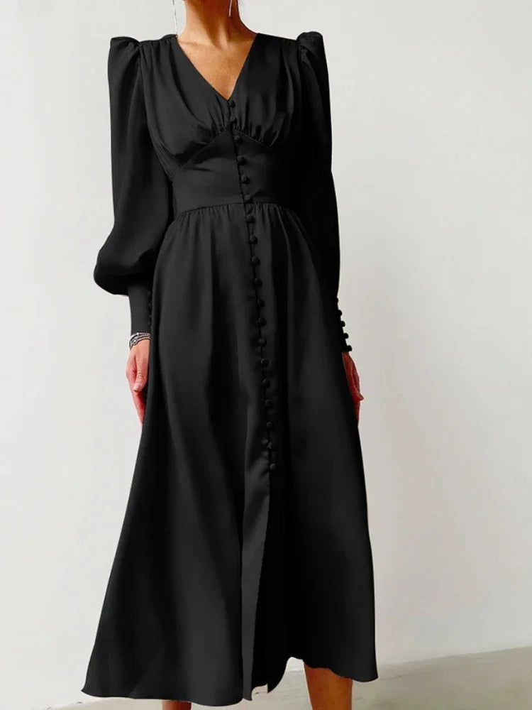 Elegant Satin A-Line Midi Dress