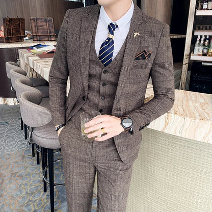 Lattice Plaid Three-Piece Formal Suit