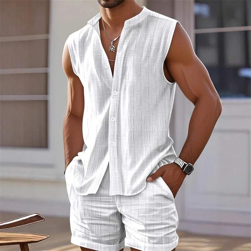 Plaid Sleeveless Vest Shorts Set