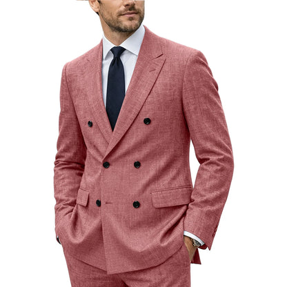 Linen Double-Breasted Peak-Lapel Suit