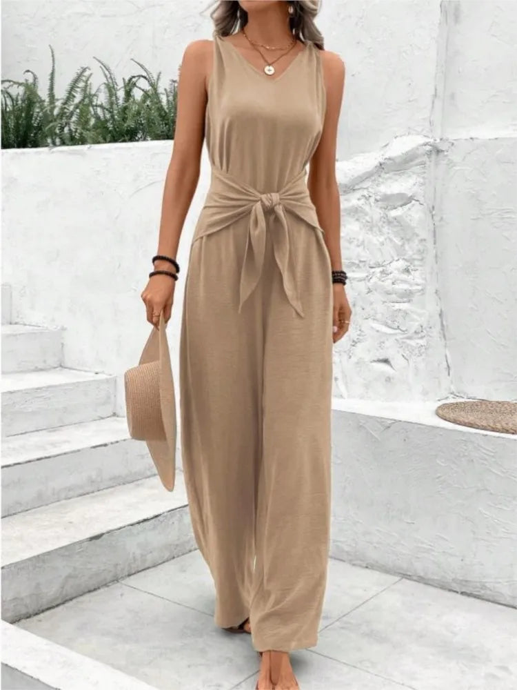Lace-Up Wide Leg Jumpsuit