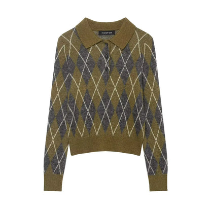Argyle Polo Collar Sweater