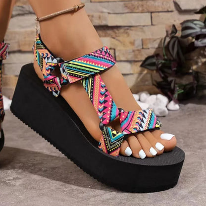 Patchwork Wedge Sandals