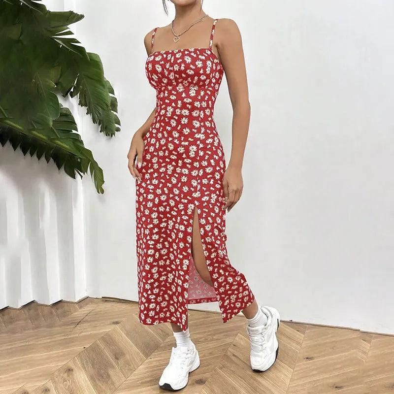 Floral Print Backless Maxi Dress