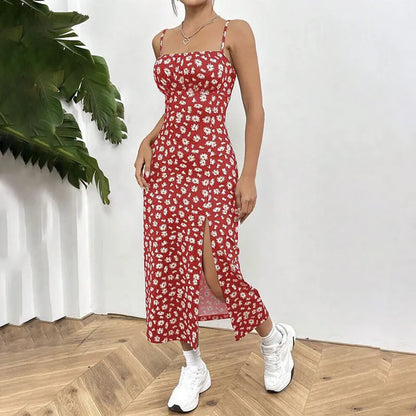 Floral Print Backless Maxi Dress