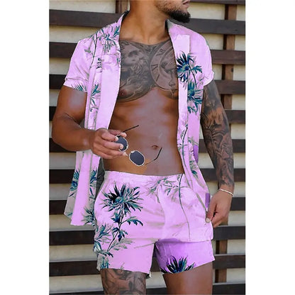 3D Flower Print Hawaiian Beach Set