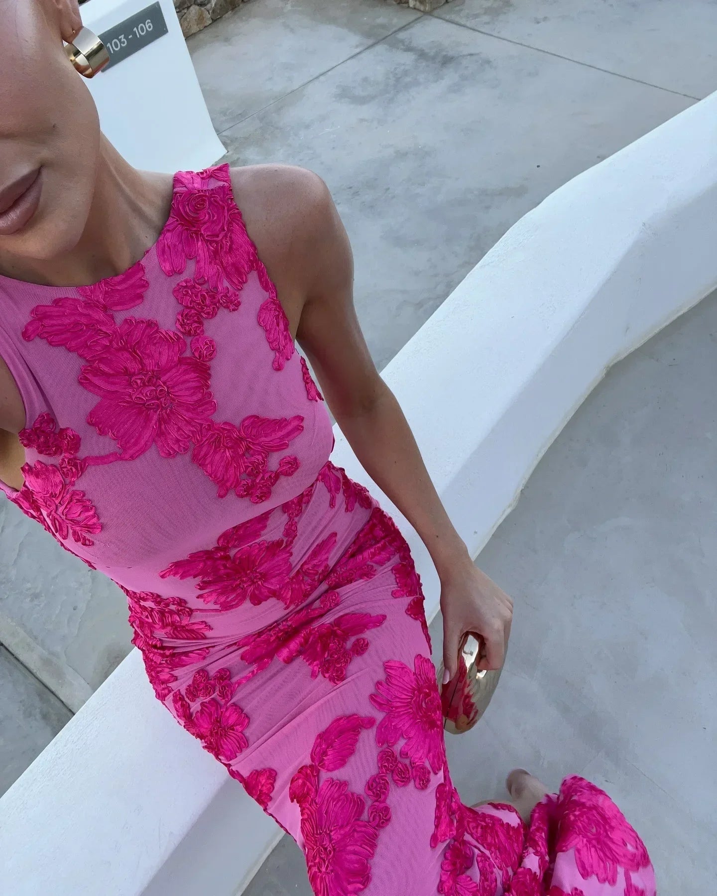 Elegant 3D Flower Maxi Dress