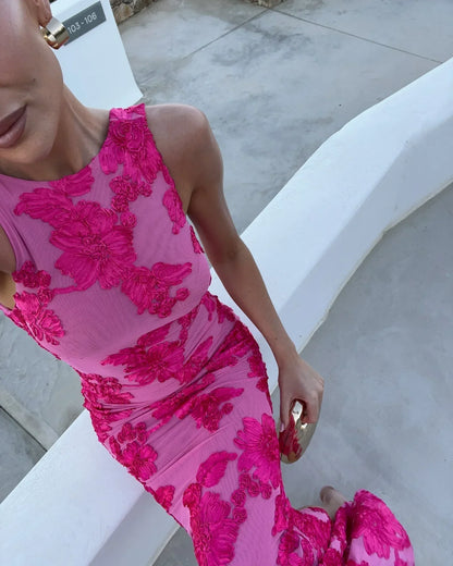 Elegant 3D Flower Maxi Dress