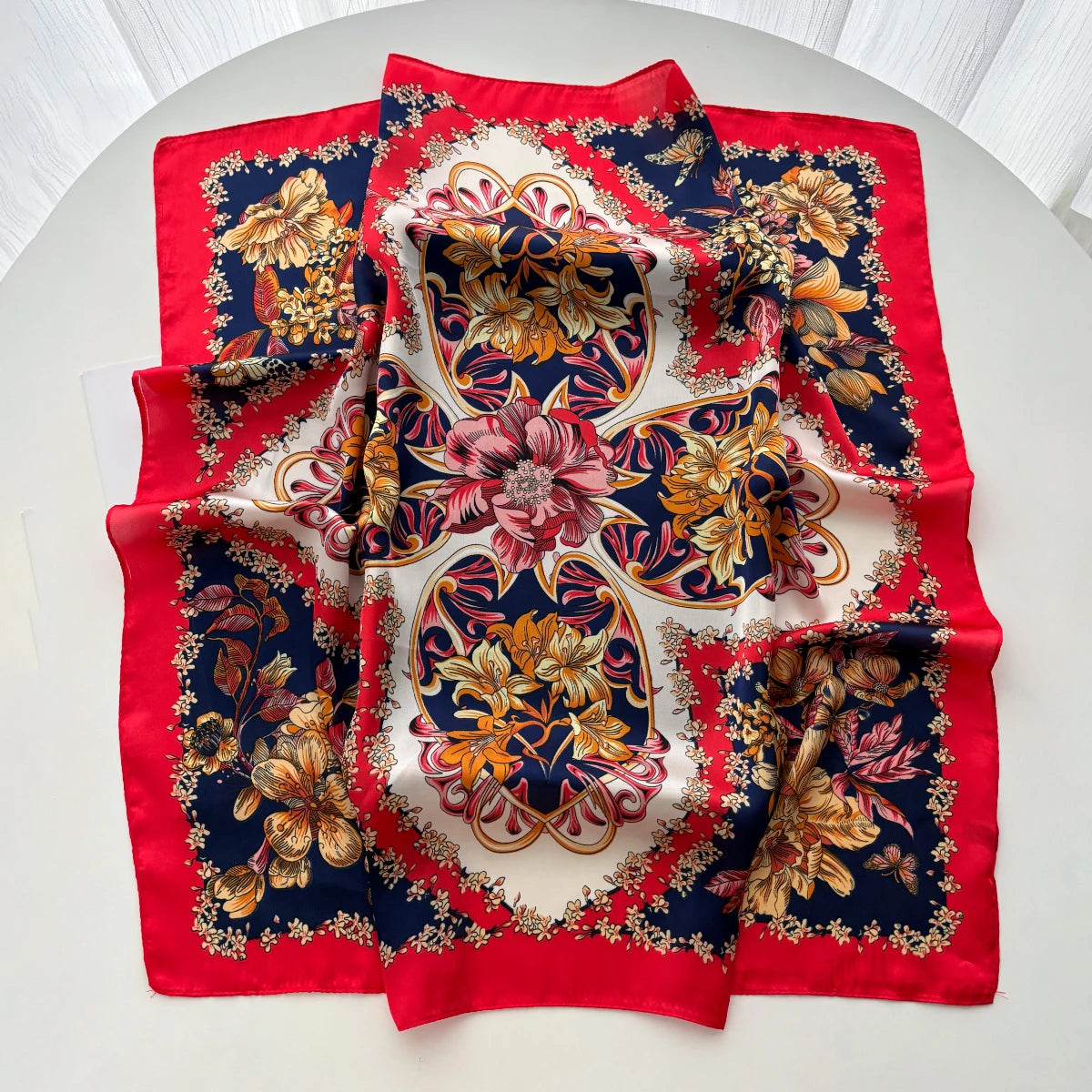 Satin Print Elegant Square Scarf
