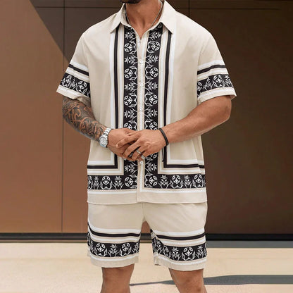 Vintage Button-Down Shirt Shorts Set