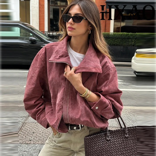 Cropped Faux Suede Bomber Jacket