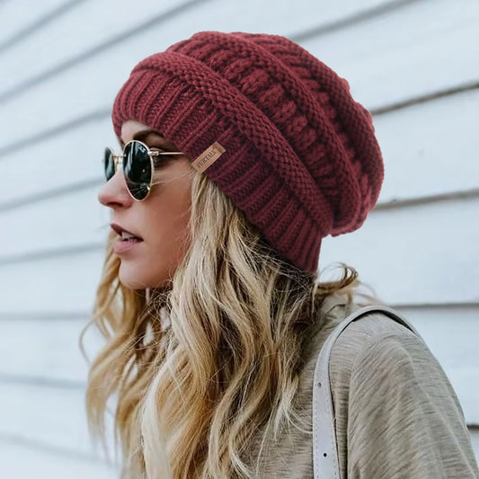 Satin-Lined Cable Knit Beanie