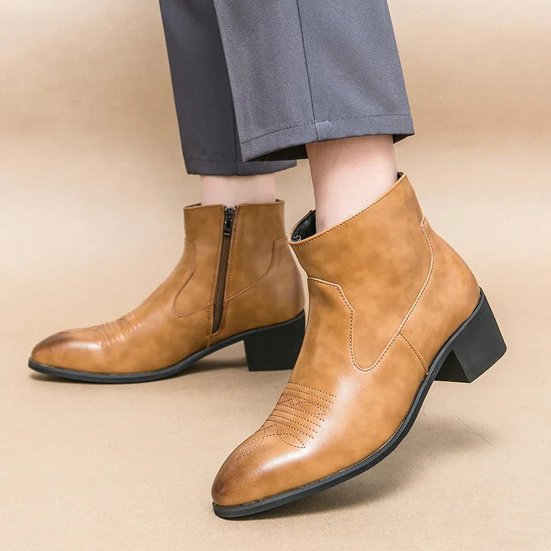Black PU Zip Western Boots