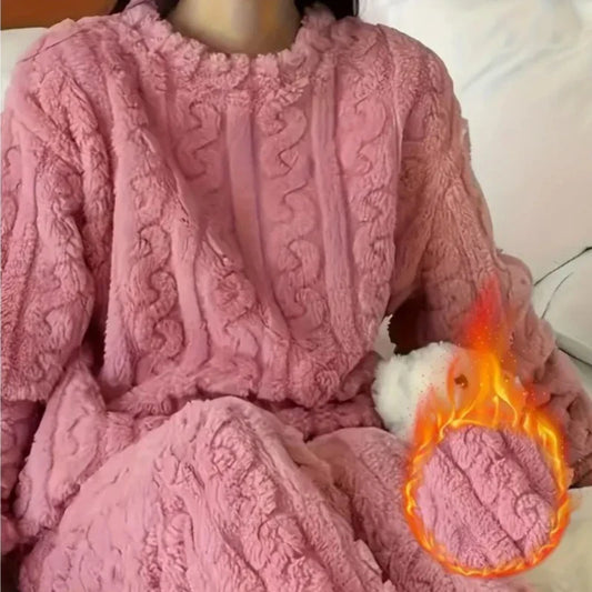Soft Coral Velvet Jacquard Pajama Set