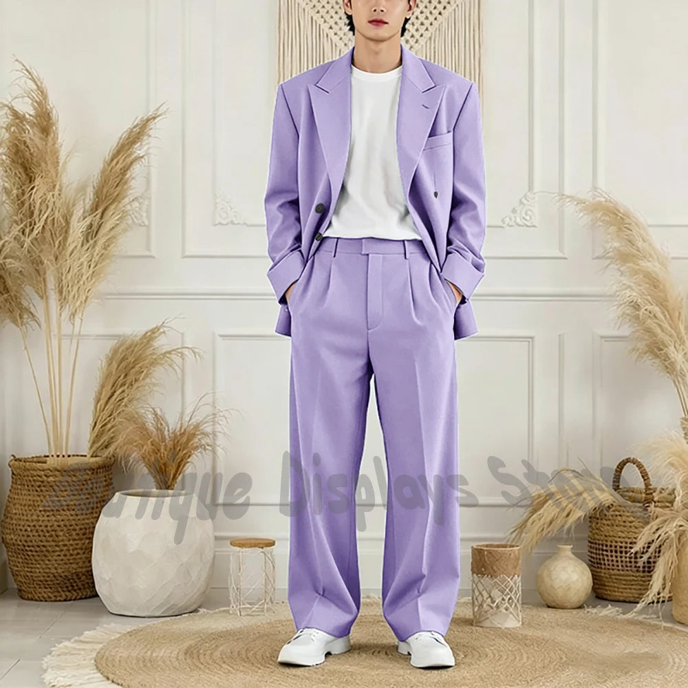 Peak-Lapel Loose Casual Suit Set