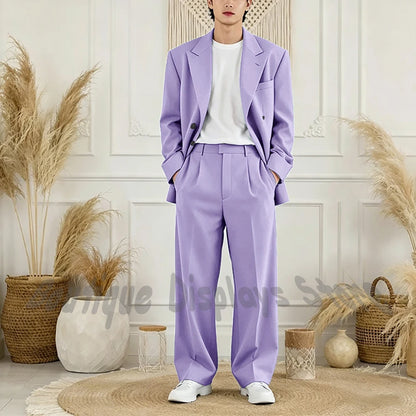 Peak-Lapel Loose Casual Suit Set
