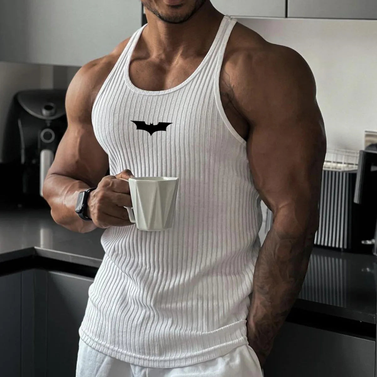 Bat-Sleeve Stripe Gym Tank Top