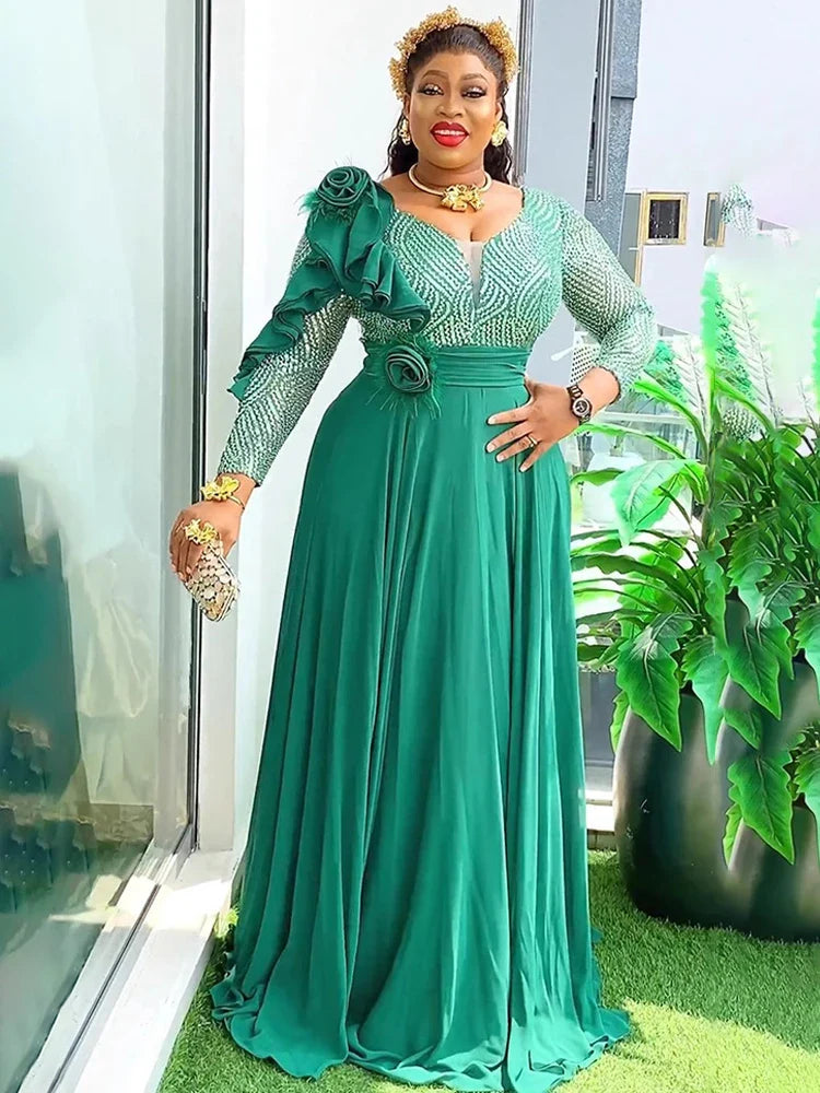 Elegant Sequin Chiffon Maxi Dress