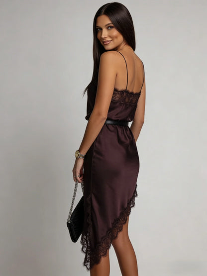 Asymmetrical Lace-Trim Mini Dress