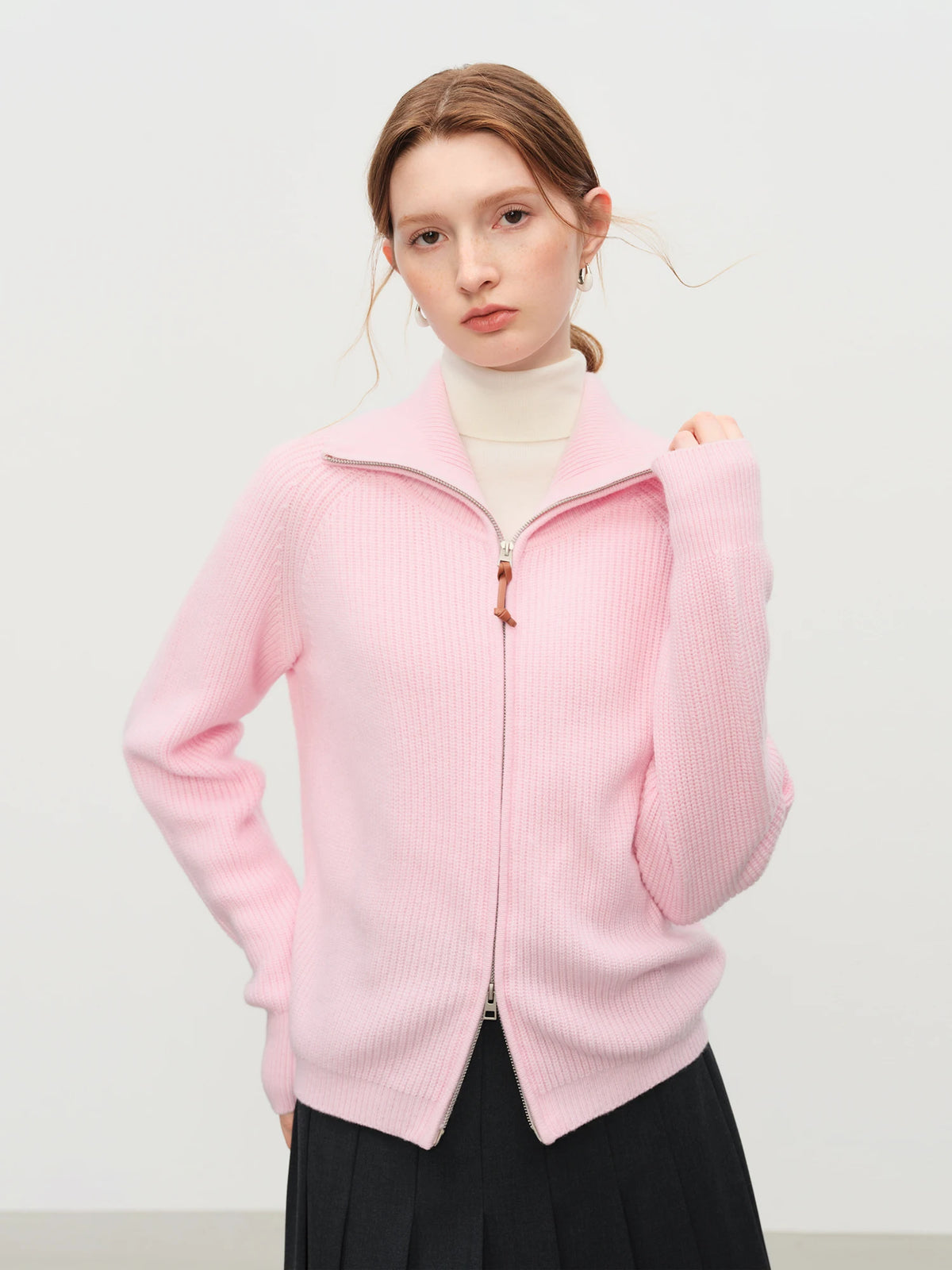 Wool Blend Zip-Front Cardigan