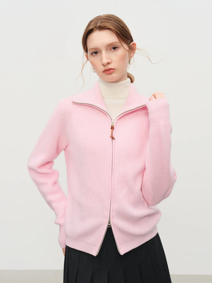 Wool Blend Zip-Front Cardigan