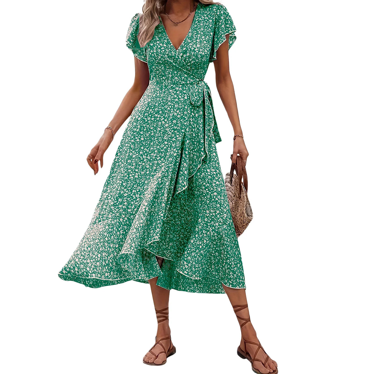 Floral Ruffle Wrap Dress