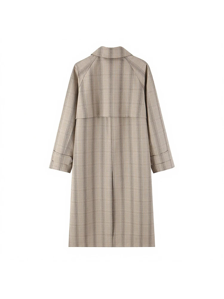 Plaid Single-Breasted Trench Coat