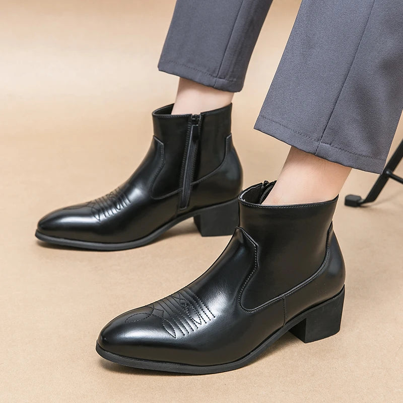 Black PU Cowboy Western Boots