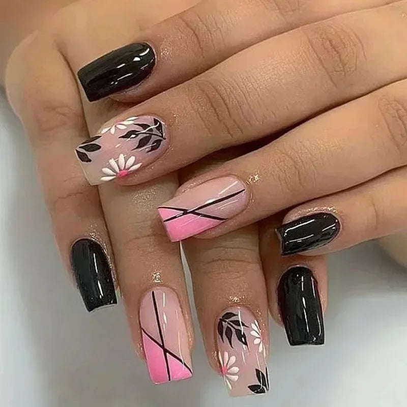 Pink Floral Press On Nails